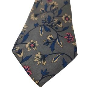 Vintage Sinsabang Silk Necktie Mens Tie Gray Blue Floral Made‎ In Korea